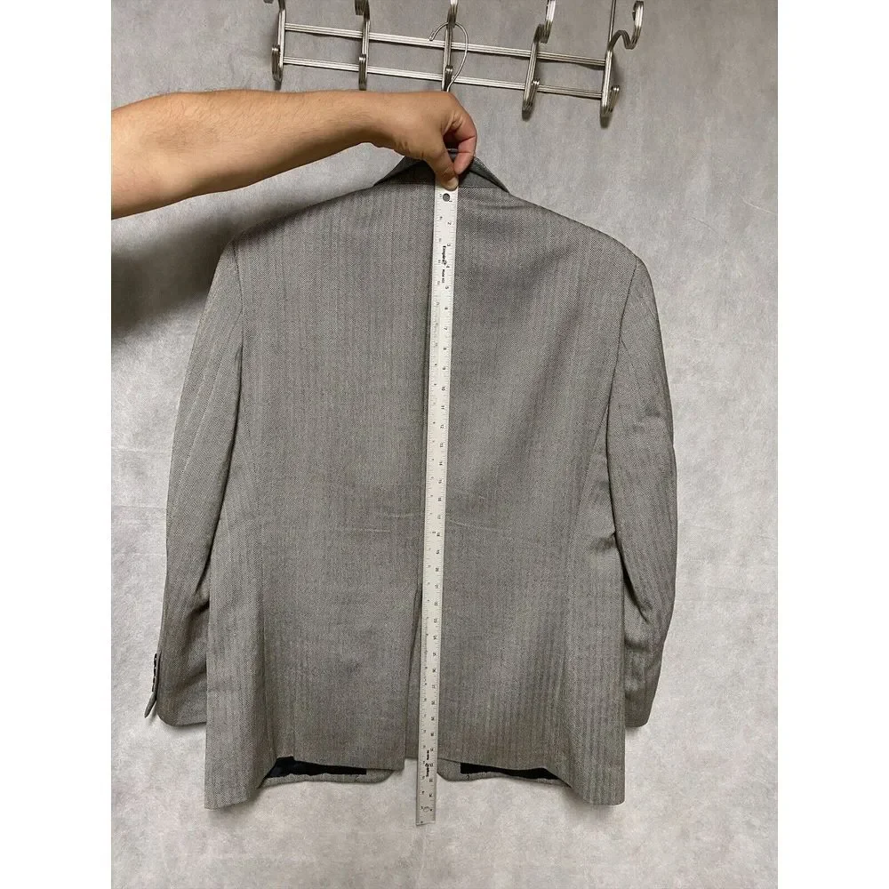 Ralph Lauren Blazer Men 44R Gray Beige 2B Flannel Wool Career Coat Jacket Luxury